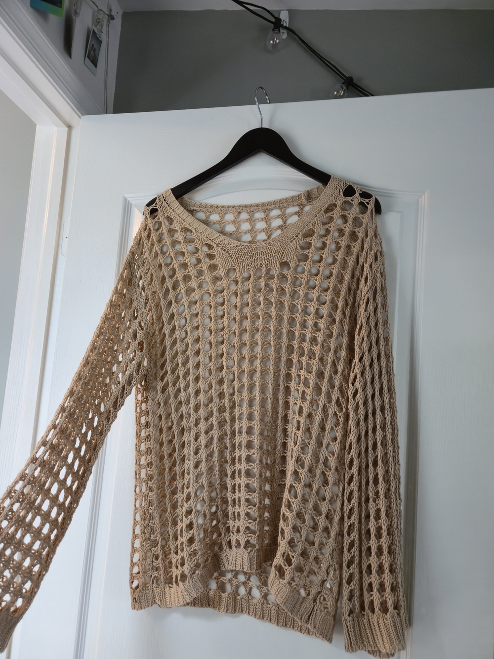 Open-Knit Cream Sweater Top - Lightweight Crochet Pullover